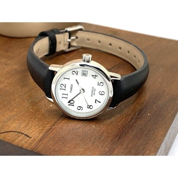 Timex Women's Watch T2H331 Indiglo Quartz Black Leather Band Petite Date… - Picture 9 of 15